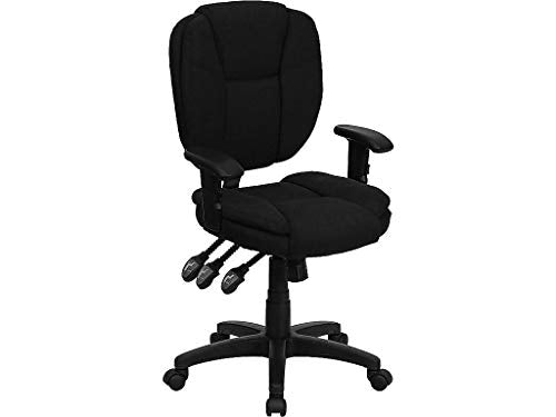 Flash Furniture Caroline Mid-Back Black Fabric Multifunction Swivel Ergonomic Task Office Chair with Pillow Top Cushioning and Arms