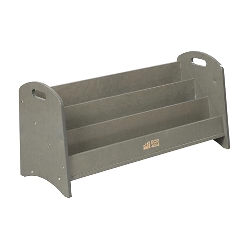 ECR4Kids 3-Shelf Toddler Wooden Book Display with Handles, Grey Wash