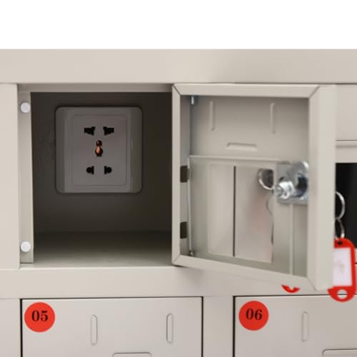 DUSNDULR 6 Door Cell Phone Locker, Metal Cellphone Charging Cabinet Rechargeable Mobile Phone Storage Cabinet with Charging Station & 14 Keys for Classroom Employees Office