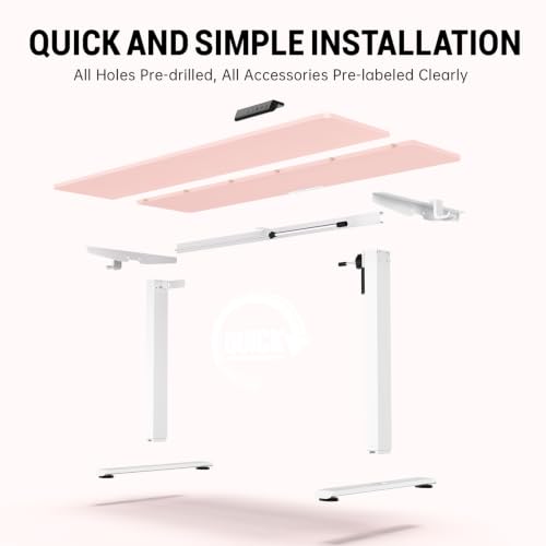 Veken 55 Inch Large Electric Standing Desk, Gaming Table, Pink