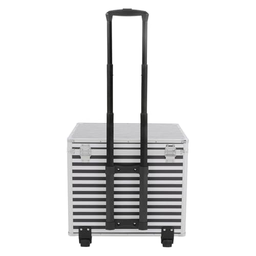 WINNIESHOP Lockable Mobile Rolling File Box with Pull Handle Portable Rolling Case File Cabinet Organizer Fireproof Document Box for Hanging Letter/Legal Folders (Black+Silver)