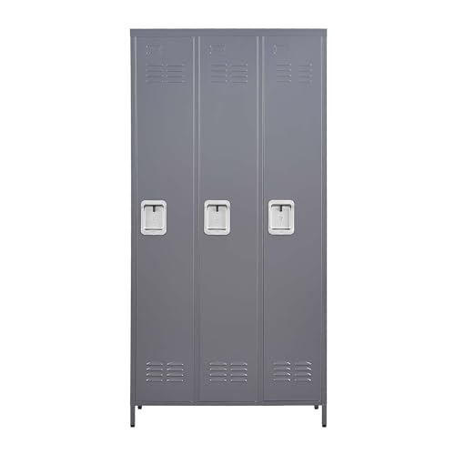 CIATRE 72" Tall Metal Lockers with Lock and Hooks 3 Doors Storage Cabinet, for School Office Gym Bedroom, Assembly Required for Employees, School, Office, Gym (Gray)