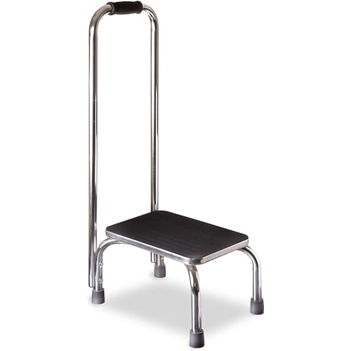 DMI Step Stool with Handle and Non Skid Rubber Platform, Lightweight and Sturdy Stool for Seniors, Adults and Children, Holds up to 300 Pounds with 9.5 Inch Step Up, 17.3"D x 12.3"W x 34"H, Chrome