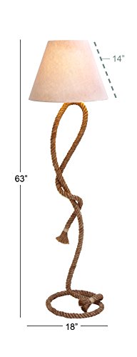 Deco 79 Jute Rope Room Floor Lamp Twisted Rope Standing Tall Lamp with Cream Linen Shade, Tall Lamp 18" x 18" x 63", Brown