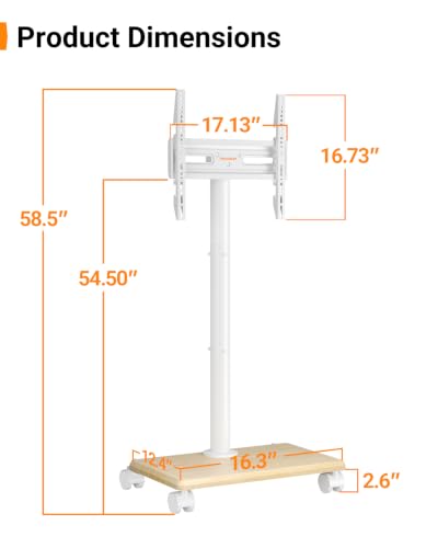 Perlegear Rolling TV Stand with Wheels for 32-60 Inch TVs，Wooden Base