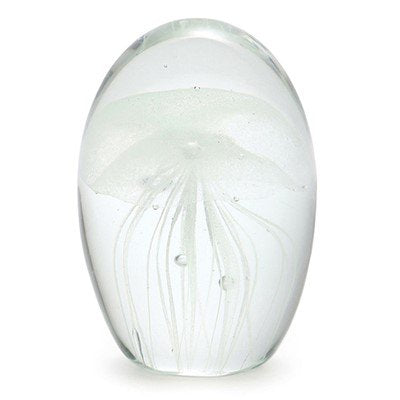 Dynasty Gallery White Gold Glow in the Dark Hand Blown Glass Jellyfish Paperweight