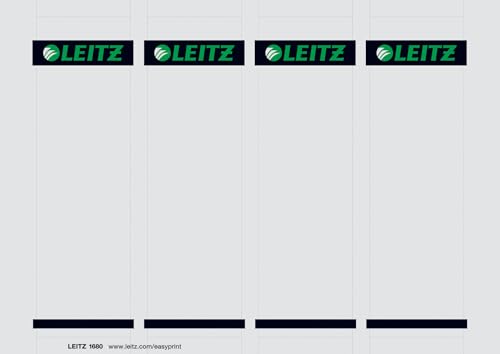 Leitz PC Printable Spine Labels for Plastic 80 mm Lever Arch Files, Wide and Short, 56 x 190 mm, Card, 16800085 - Grey, Pack of 100