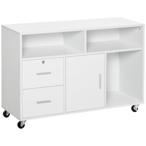 HOMCOM Printer Stand Home Office Mobile Storage Cabinet Organizer White