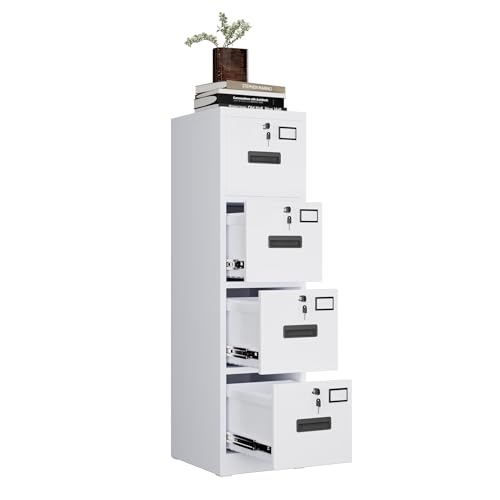 FinerFurnis Heavy Duty Steel File Cabinet – 4 Drawer Metal Storage Organizer with Independent Locks – Secure Filing for A4 Letter/Legal Documents – Ideal for Home, Office, School