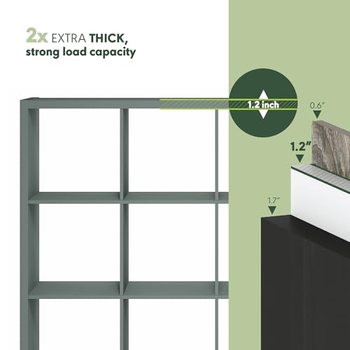 Furinno Cubicle 16-Cube Book Shelf, Extra Thick Frame Bookshelf, Sage Green