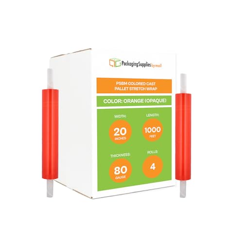 PSBM Dark Orange Plastic Stretch Wrap with Handles 20"x1000' 80 GA 4 Rolls