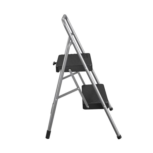 Pemberly Row 2-Step Folding Step Stool, 28.15 H x 17.32 W x 17.95 D, Platinum Finish, Lightweight ANSI Type 3 Household Stool with Slip-Resistant Steps, Stable Design for Easy Storage and Cleaning