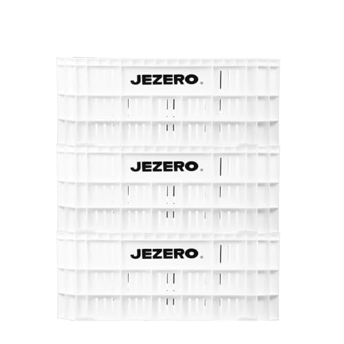 JEZERO Heavy-Duty Plastic Utility Tote | Reinforced Storage Crate for Heavy Loads | Durable & Reusable | 20" x 12" x 8", White, 3-Pack