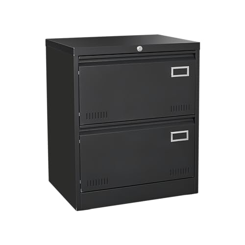 Beuiosda Lateral File Cabinet with Lock, 2 Drawers Metal Filing Cabinet for Home Office/Legal/Letter/A4, Storage Locker Horizontal File Cabinet for Home Office,School,Garage, Black