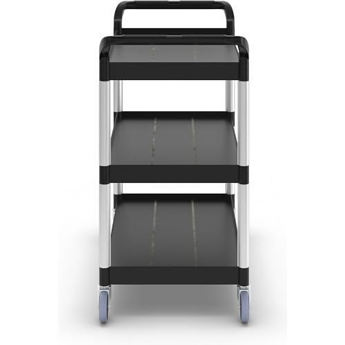 Rubbermaid 342488BLA Economy Plastic Cart, Three-Shelf, 18-5/8w x 33-5/8d x 37-3/4h, Black