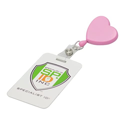 Bulk 100 Pack - Heart Shaped Retractable Badge Reel with Rotating Swivel Spring Clip - Cute Heavy Duty Name Tag Reels for Nurses, Pediatrics, Teachers, EKG and More by Specialist ID (Pink)