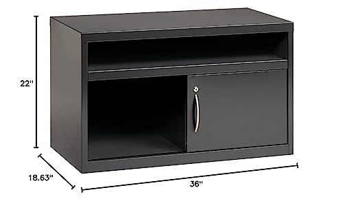 Hirsh 36 inch Wide Low Credenza Metal Lateral Cabinet with Sliding Door Storage Compartment for Home and Office, Charcoal