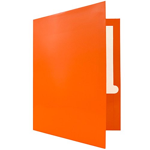 JAM PAPER Laminated Two Pocket Glossy School Folders - Letter Size - High Gloss Orange - Bulk 100/Box