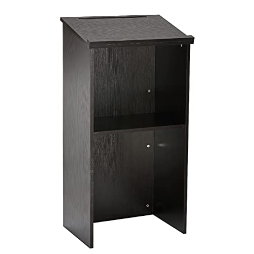 AdirOffice Wooden Podium with Storage Shelf - Speaking Lectern, Hostess Station for Restaurant, 46.25 Inches, Black
