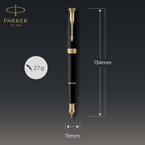 Parker Sonnet Fountain Pen, Matte Black Lacquer with Gold Trim, Medium Nib, Premium Gift Box, Ideal for Gifting