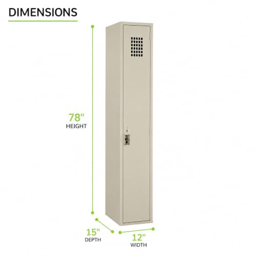 Mix.Home Commercial Metal Locker, 12" x 15" x 78", Black, 1-Tier Freestanding Steel Storage Locker with Ventilated Door, Lockable Design & Hooks, Unassembled, for Office, Gym, School & Warehouse