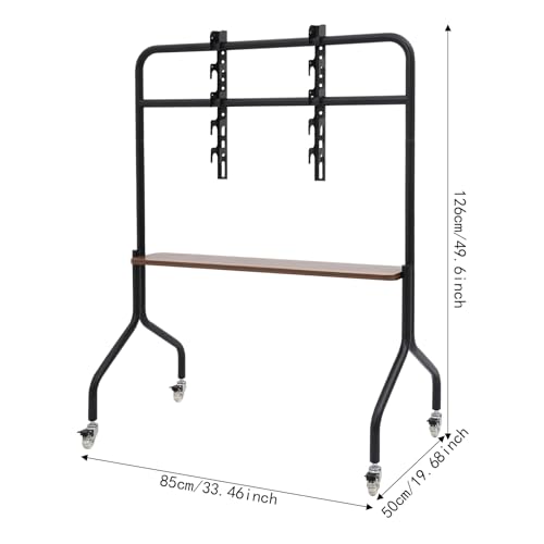 Rolling TV Stand for 32-75 Inch Flat Screen TVs, Mobile TV Cart with Wheels, Height Adjustable Portable TV Floor Stand with Shelf for Office Home Conference - Black & Walnut