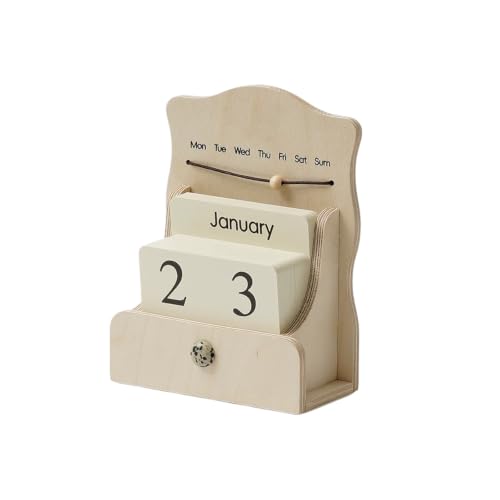 Perpetual Calendar Desk Decor, Acrylic Tabletop Ornament(Beige)