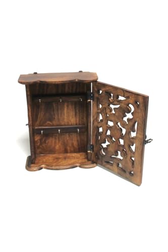 SODEF Distressed Wood Key Cabinet 9.1 x 2.8 x 11.4 inches Black Vintage Style Wall Mounted Organizer with 6 Hooks for Home and Office