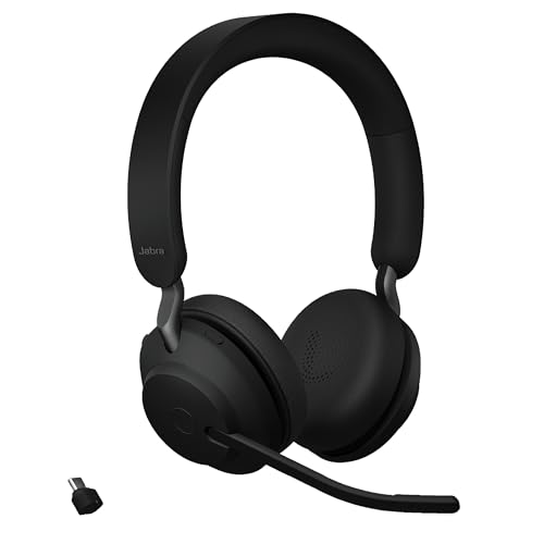 Jabra Evolve2 65 MS Wireless Headphones with Link380c, Stereo, Black – Wireless Bluetooth Headset for Calls and Music, 37 Hours of Battery Life, Passive Noise Cancelling Headphones