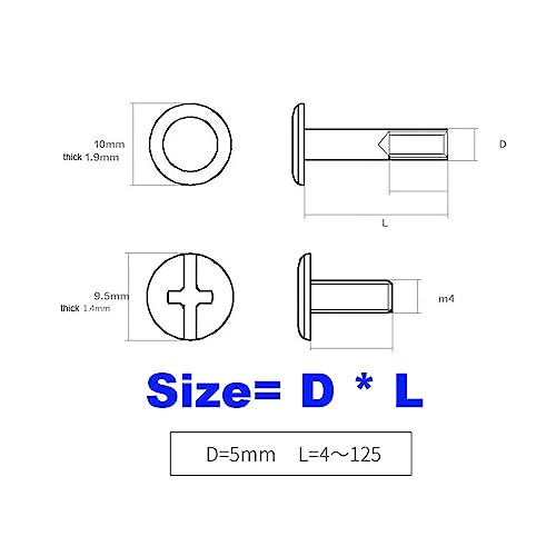 5/10X 304 Stainless Steel Leather Bag Belt Photo Scrapbook Album Book Post Binding Screw M5x6-60mm Screw Nail Rivet Bolt (Color : Silver, Size : 5pcs 5x45mm) ( Color : Silver , Size : 5pcs 5x30mm )