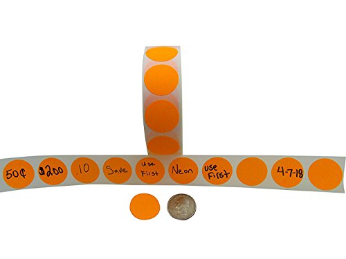 Color Coding Labels Super Bright Fluorescent Neon Yellow, Green, Orange and Pink Round Circle Dots for Organizing Inventory 1 Inch 2,000 Total Adhesive Stickers (500 of Each Color)