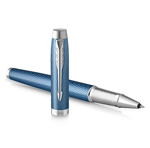 Parker IM Rollerball Pen | Premium Blue Grey with Chrome Trim | Fine Point with Black Ink Refill | Gift Box