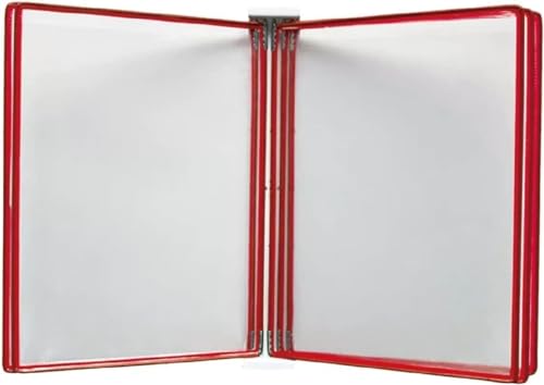 QTNLFCKVZ A4 wall mounted document holder, Wall-Mounted Poster Flip Book Display,A3 Wall Hanging Units Flip Folder with Magnetic Base,5 Pages File Organizer for Workshop Exhibition Offices(Red)