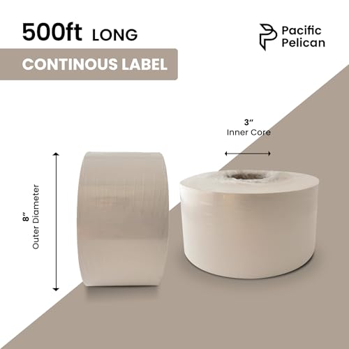 Pacific Pelican 4” x 500ft Glossy Continuous Label Roll – 8” Outer Diameter, 3” Core – Compatible with CW-C6000A & CW-C6000P Printers