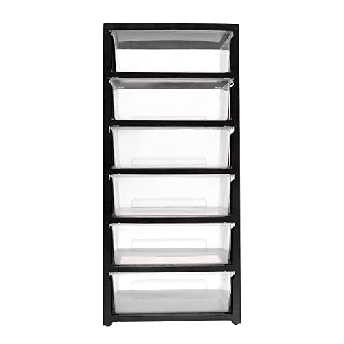 6 Clear Drawer Storage Organizer Rolling Cart,Movable Storage Tower for Closet with Wheels,Plastic Cart Organizer for Home Office Classroom
