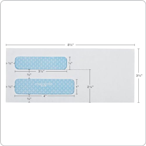 Quality Park® #8-5/8 Double Window Envelopes, Security Tint Envelopes, 3-5/8 x 8-5/8, Gummed, 24 lb White Paper, Side Seams, 500 per Box (QUA24532)