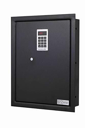 ProtexSafe Electronic Keypad Wall Safe (PWS-1814E)-Black, Burglary Resistant wall safe, digital electronic locking system, velvet interior, automatic door opening, 2 Removable shelves