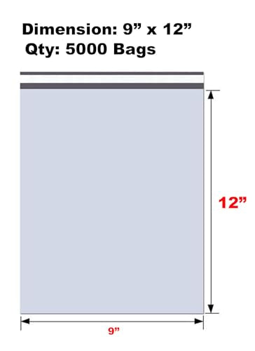 iMBAPrice 9x12 Inch White Poly Mailers, 5000-Pack Bulk I Size #3 Strong Self-Seal Adhesive, Waterproof, For Clothing, Apparel & Business
