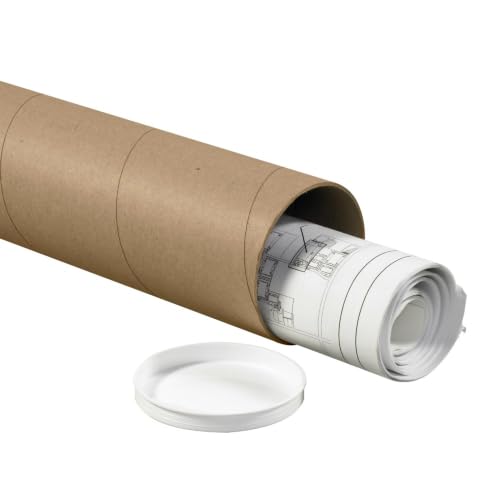 Box USA Kraft Mailing Tubes with Caps, 4" x 20", Pack of 15, for Shipping, Storing, Mailing, and Protecting Documents, Blueprints and Posters
