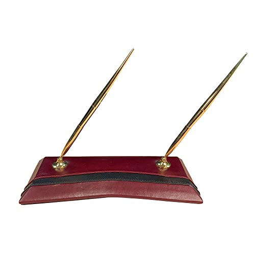 Dacasso Burgundy Leather Double Pen Stand with Gold Trim