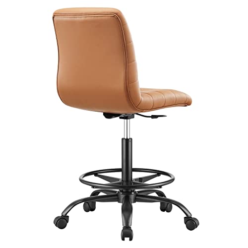 Modway Ripple Armless Vegan Leather Drafting Chair in Black Tan