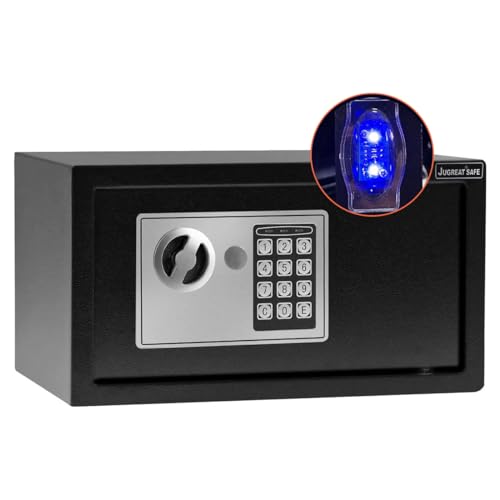 JUGREAT Safe Box,Electronic Digital Security Safe with Induction Light, Steel Construction Hidden with Lock，Wall or Cabinet Anchoring Design for Home Office Hotel Business 0.4 Cubic Feet Black
