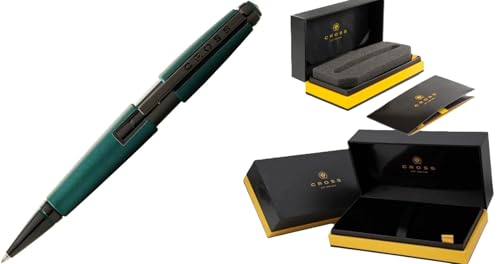 Cross Edge Matte Green Lacquer Rollerball Pen, Black Ink - Elegant Pen for Effortless Writing - Slide-Open & Snap-Shut Design - Ergonomic Shape - Comfortable Grip - High end Gift in Premium Gift Box