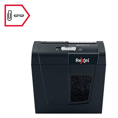 Rexel X6 Cross Cut Paper Shredder, Shreds 6 Sheets, P4 Security, Home/Home Office, 10 litre Removable Bin, Quiet and Compact, Secure Range, 2020122, Black