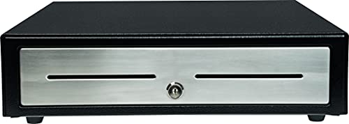Star Micronics CD4-1416 4 Bill / 8 Coin Choice Series Mini Cash Drawer with Stainless Steel Drawer Front, 2 Media Slots, and Included Cable (14" x 16") - Black
