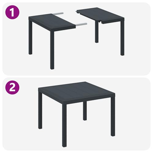 Fisinber Garden Dining Set 3 Pieces 39x39in Square Anthracite Poly Rattan Table and 2 Chairs with Cushions for Outdoor Patio, Balcony, Terrace, Backyard Conversation and Bistro Seating
