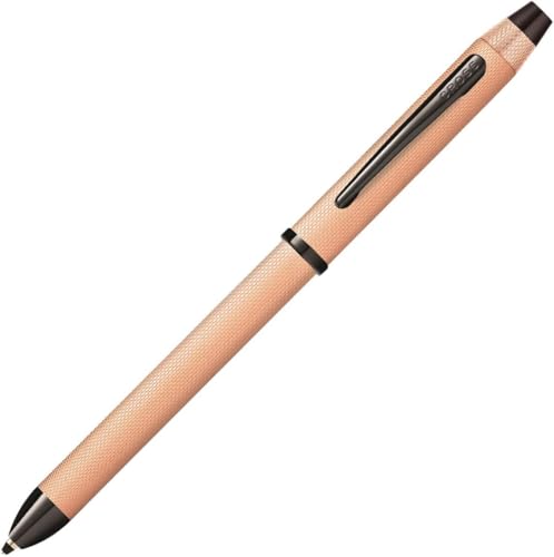 Cross Tech3+ with Sophisticated Brushed Rose Gold Diamond Pattern Finish Barrel, 0.5mm Pencil, Black and Red Ink Refills, Interchangeable Cap Tops in Premium gift box