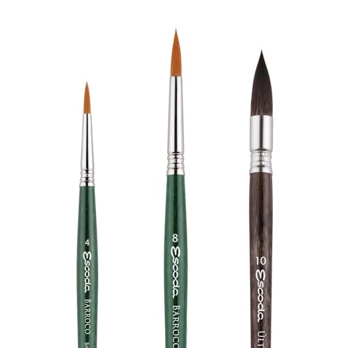 Escoda | Watercolour | Artist Set Conrad Roset | Size 4,8,10 | 3 Brushes | Synthetic Gold toray + tendo | Round mop + Round Pointed