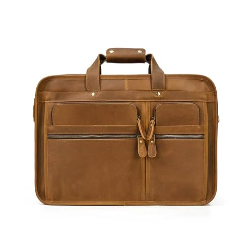 Mens Messenger Bag Vintage Leather Laptop Briefcase Large Laptop Bag Satchel Bag Computer Shoulder Bag(Brown)