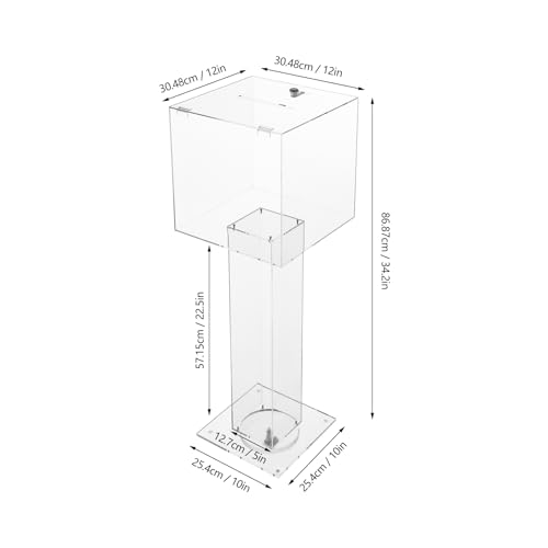 Floor Standing Acrylic Ballot Box, Lockable Storage Containe with Stand, 12 X 12 Inch Clear Suggestion Box with Lock & Two Keys for Election Voting Contest